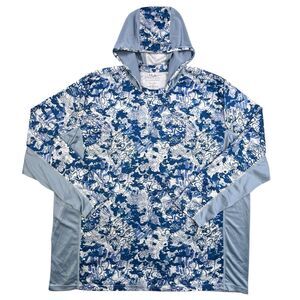 Huk Performance Hoodie Mens XXXL Blue Camouflage Fishing Stretch Sun Water Shirt